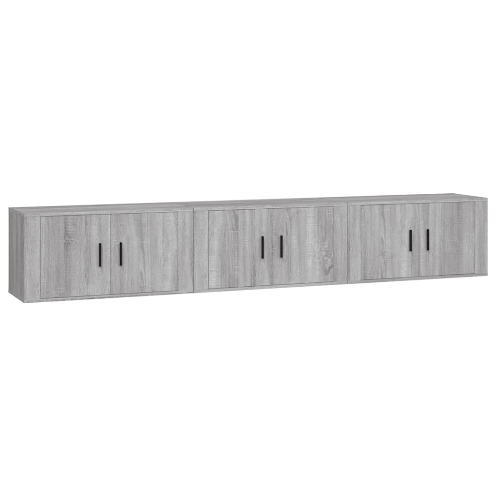 væghængte tv-skabe 3 stk. 80x34,5x40 cm grå sonoma-eg