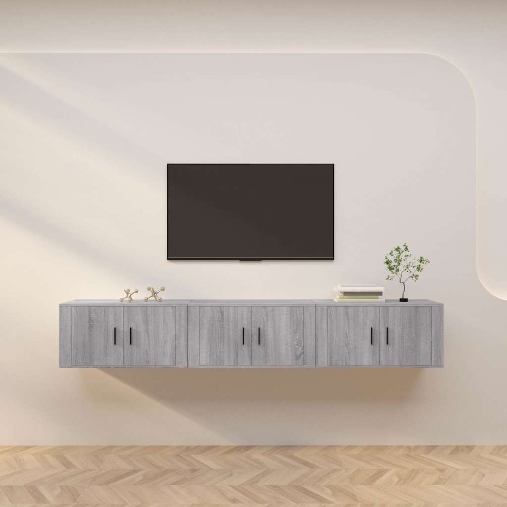 væghængte tv-skabe 3 stk. 80x34,5x40 cm grå sonoma-eg