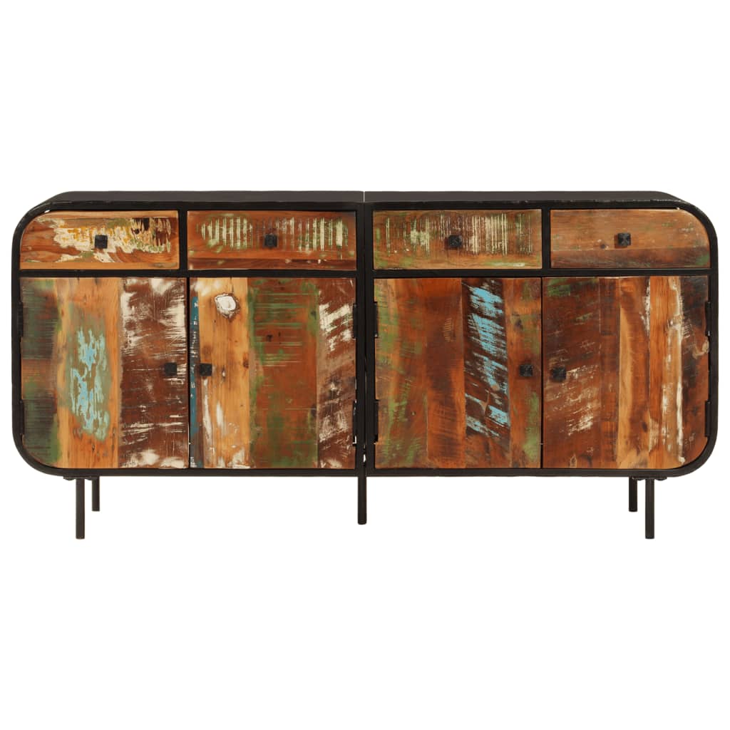 skænk 140x35x70 cm massivt genbrugstræ og metal