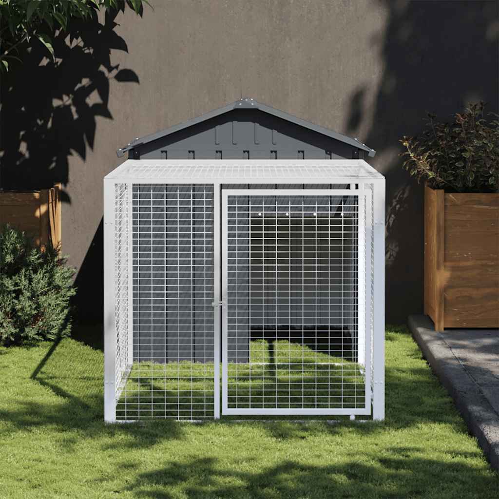hønsebur med løbegård antracit 117x201x123 cm galvaniseret stål billede