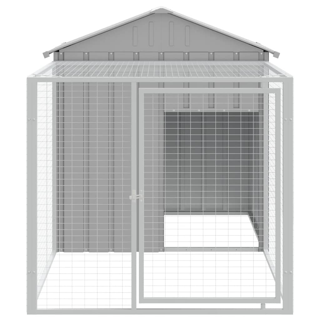 hønsebur med løbegård lysegrå 117x201x123 cm galvaniseret stål