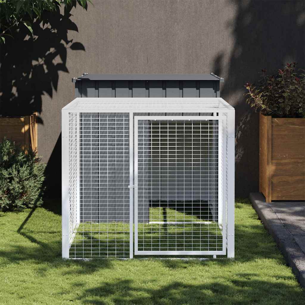 hønsebur med løbegård antracit 110x201x110 cm galvaniseret stål billede