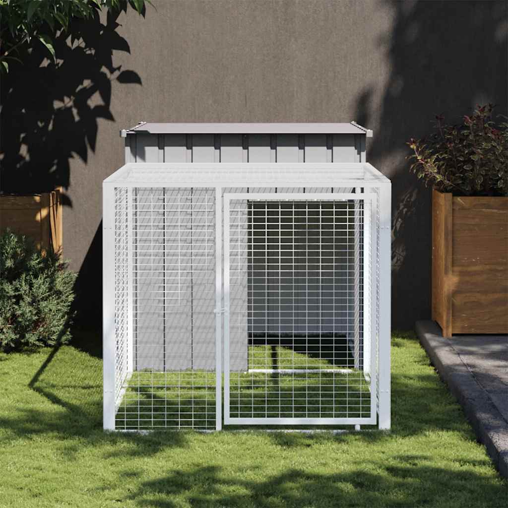 hønsebur med løbegård lysegrå 110x201x110 cm galvaniseret stål billede