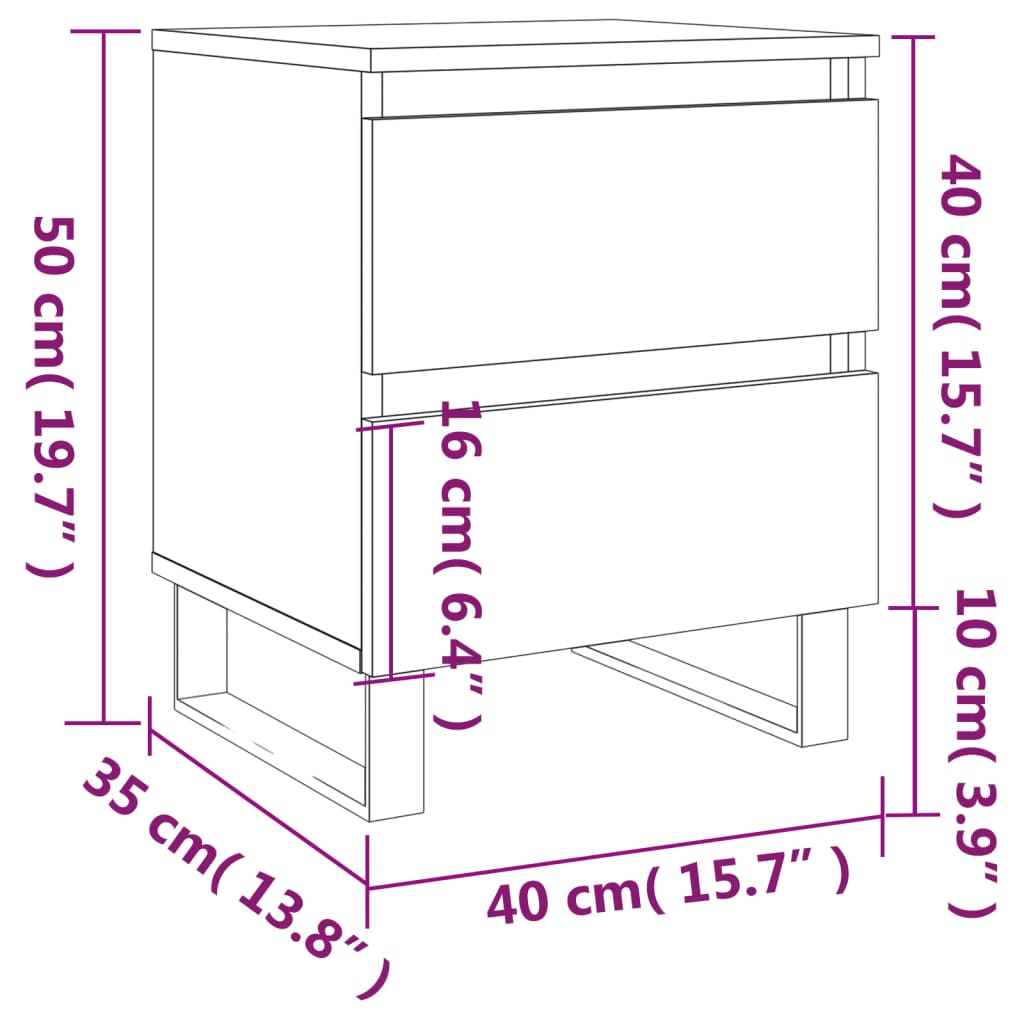 sengeborde 2 stk. 40x35x50 cm konstrueret træ hvid