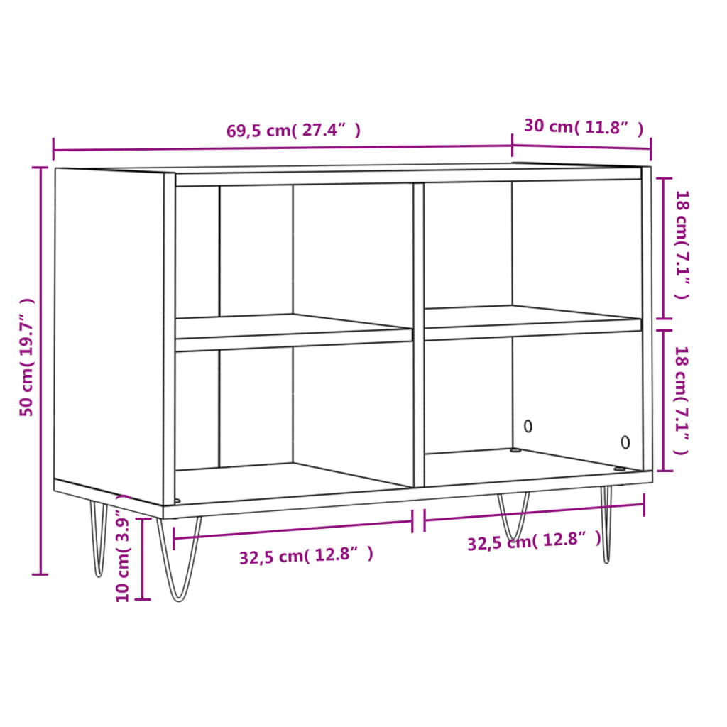 tv-bord 69,5x30x50 cm konstrueret træ sort