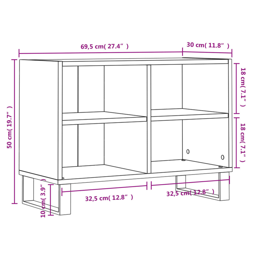tv-bord 69,5x30x50 cm konstrueret træ grå sonoma-eg