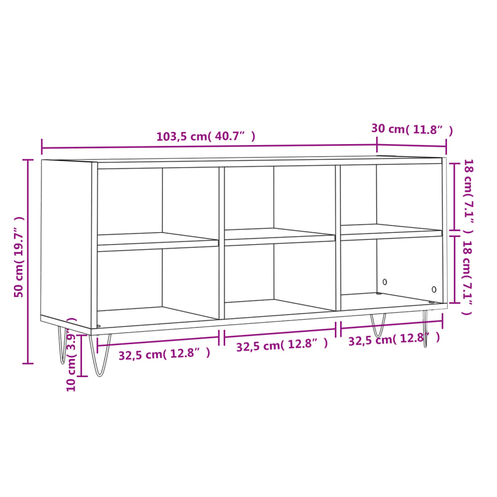 tv-bord 103,5x30x50 cm konstrueret træ betongrå