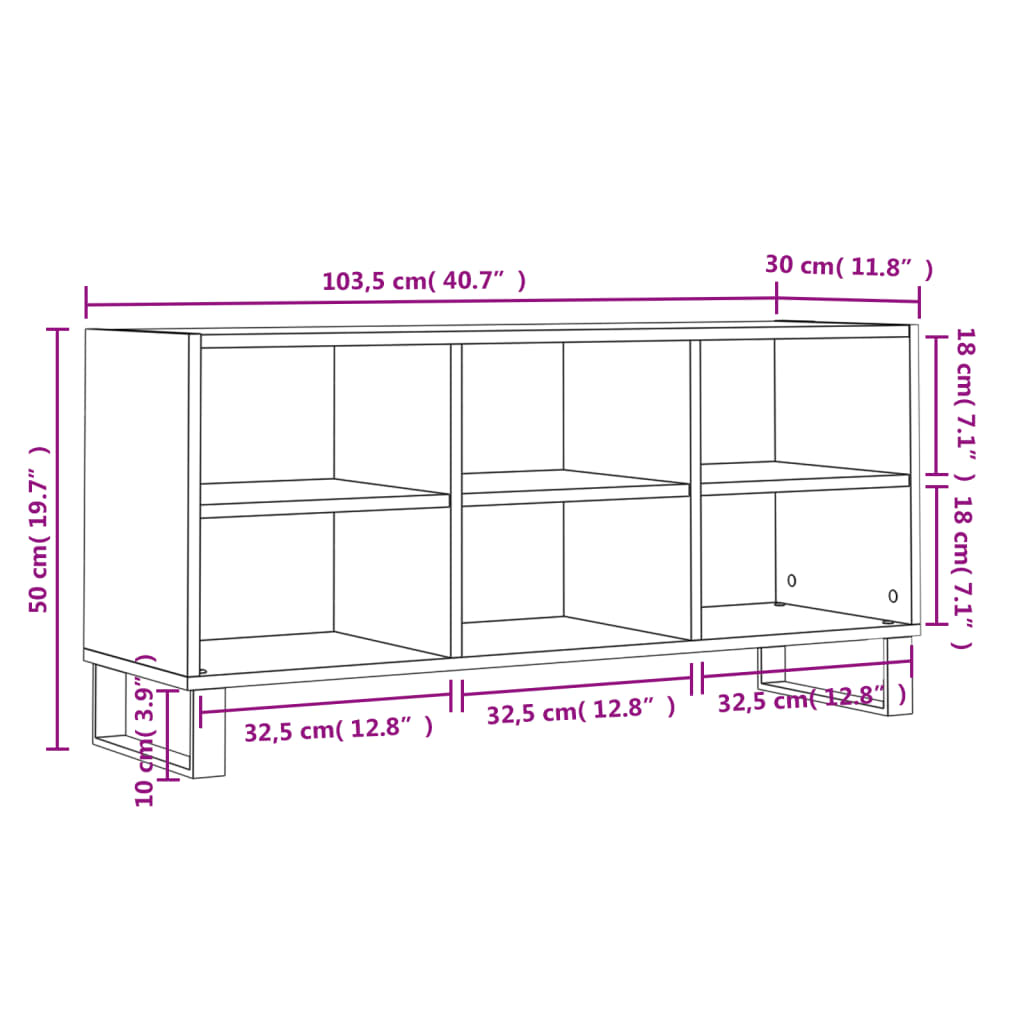 tv-bord 103,5x30x50 cm konstrueret træ røget egetræsfarve