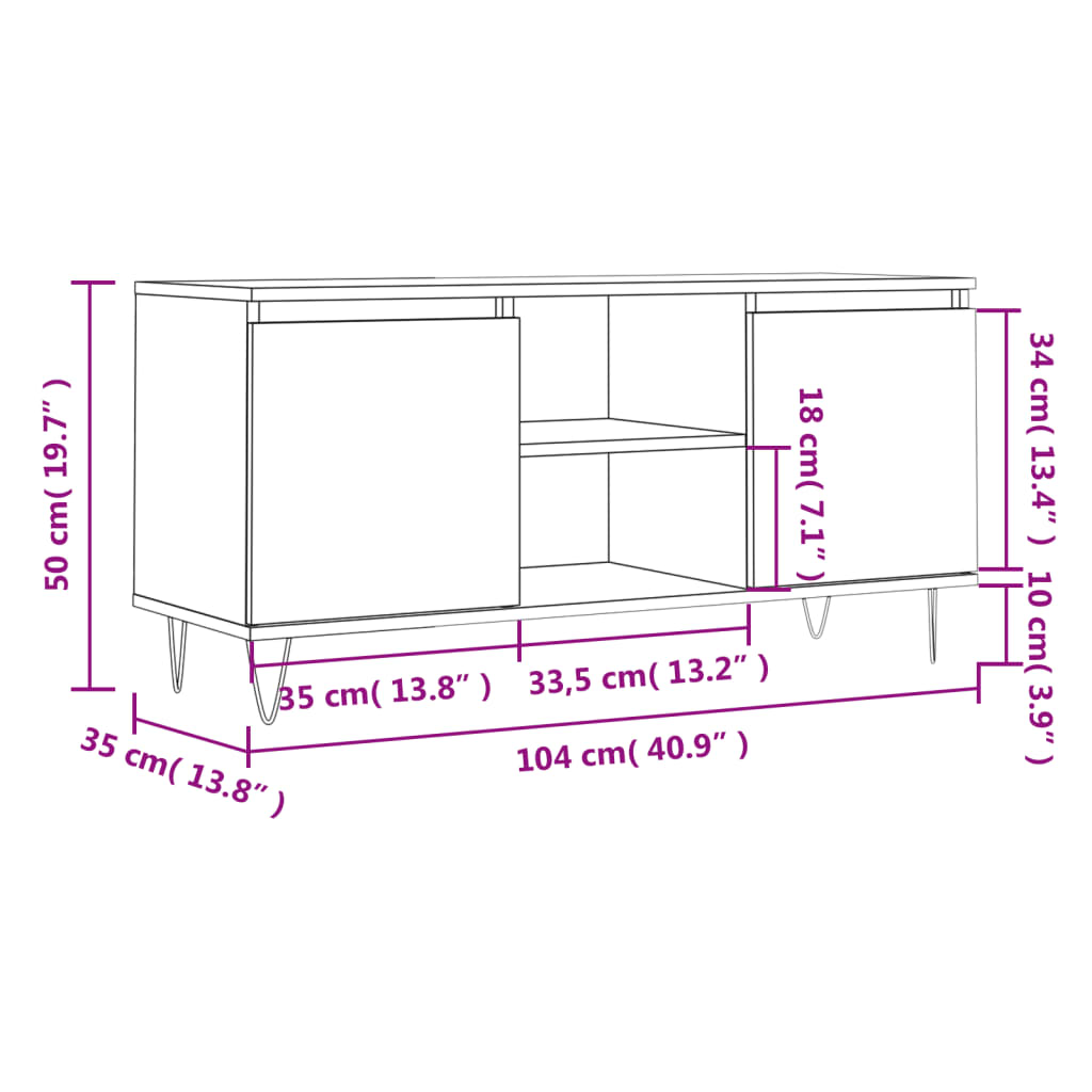 tv-bord 104x35x50 cm konstrueret træ sonoma-eg