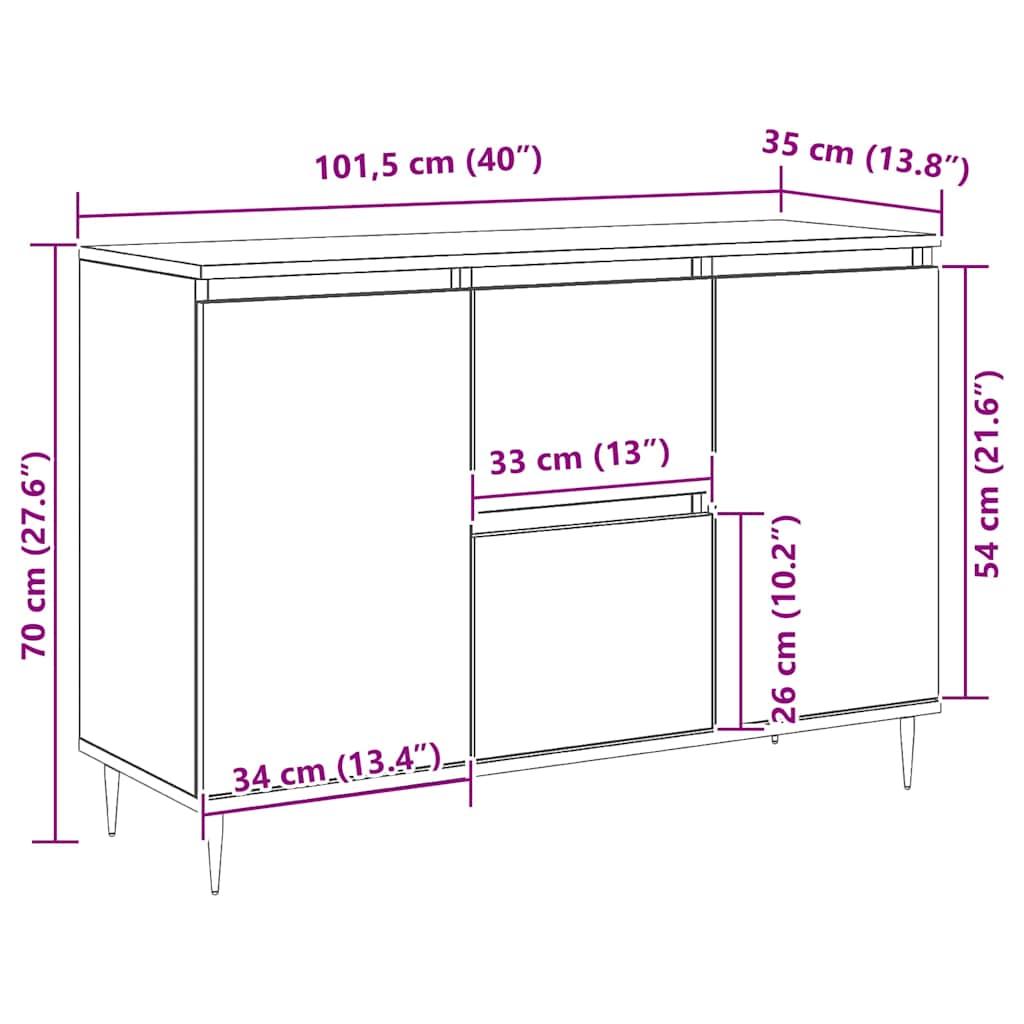 skænk 101,5x35x70 cm konstrueret træ røget egetræsfarve