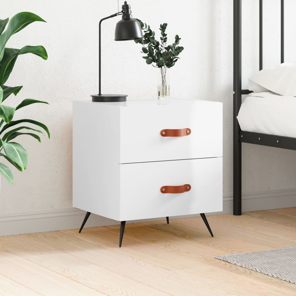 sengebord 40x35x47,5 cm konstrueret træ hvid højglans billede