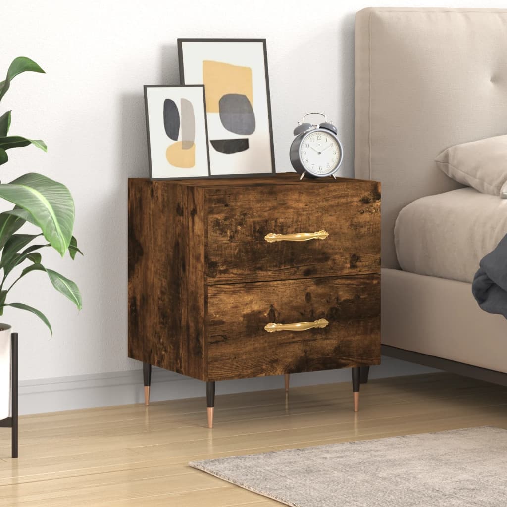 sengebord 40x35x47,5 cm konstrueret træ røget egetræ billede