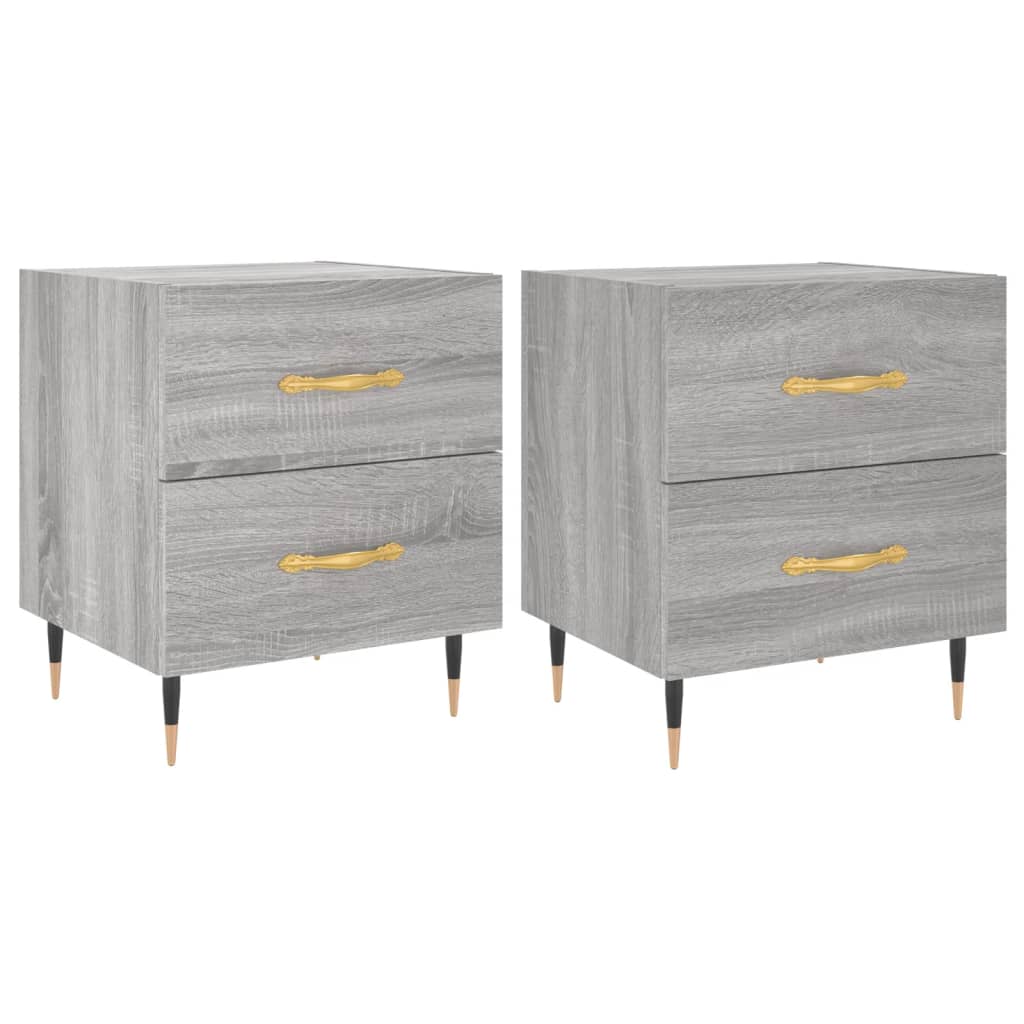 sengeborde 2 stk. 40x35x47,5 cm konstrueret træ grå sonoma-eg