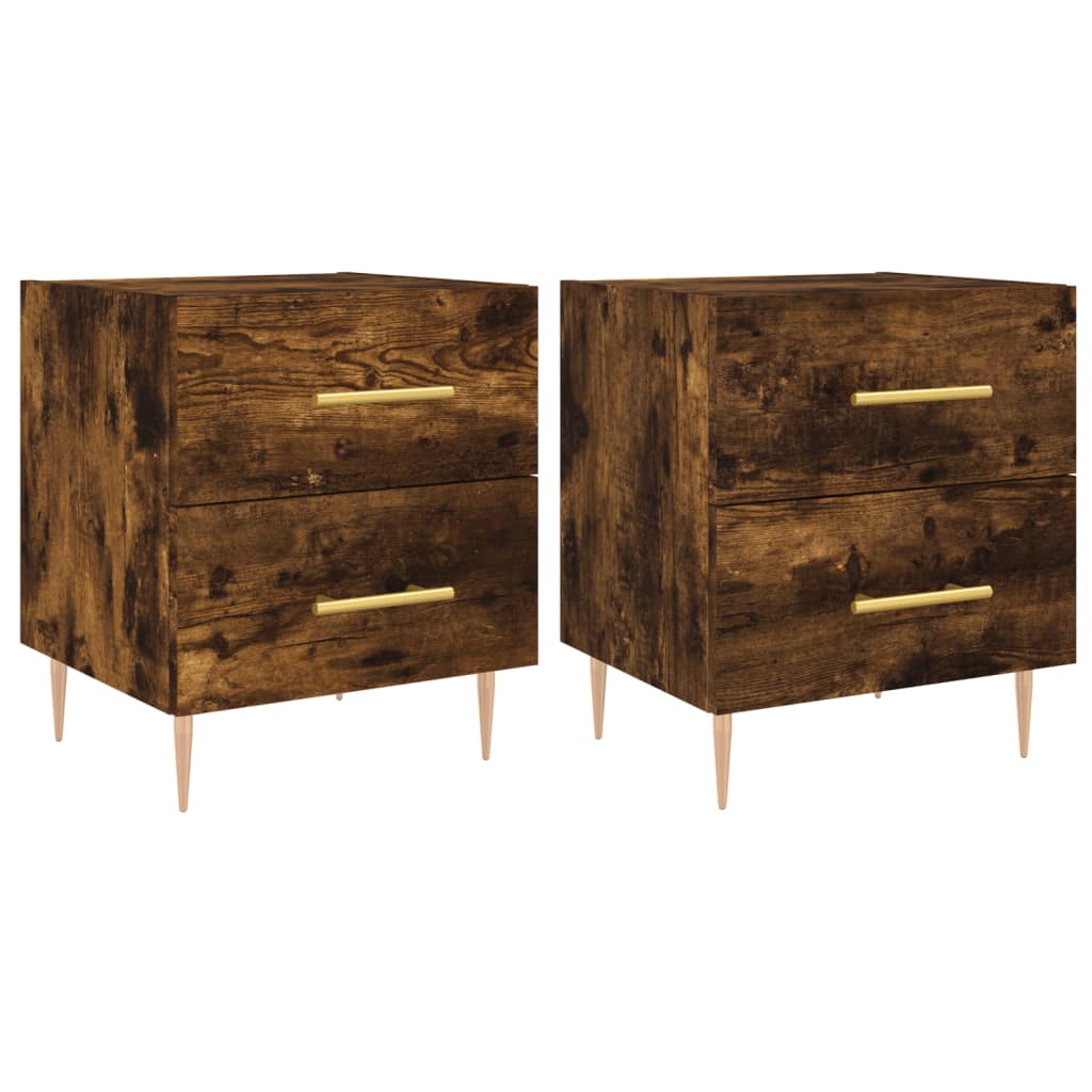 sengeborde 2 stk. 40x35x47,5 cm konstrueret træ røget egetræ