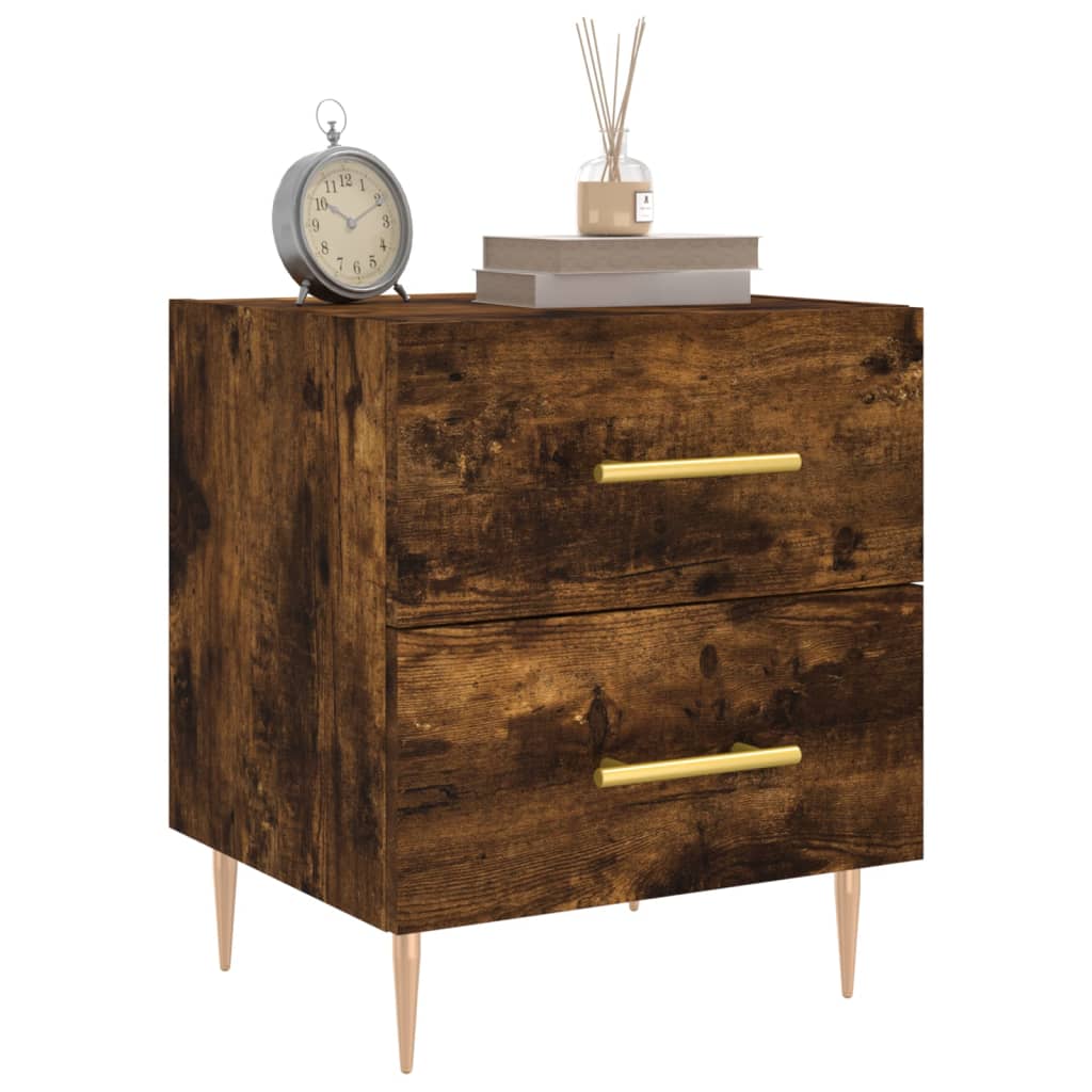 sengeborde 2 stk. 40x35x47,5 cm konstrueret træ røget egetræ