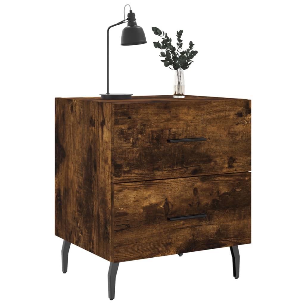sengeborde 2 stk. 40x35x47,5 cm konstrueret træ røget egetræ