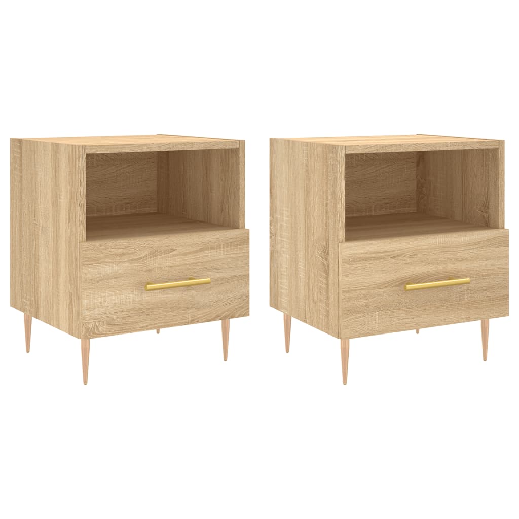 sengeborde 2 stk. 40x35x47,5 cm konstrueret træ sonoma-eg