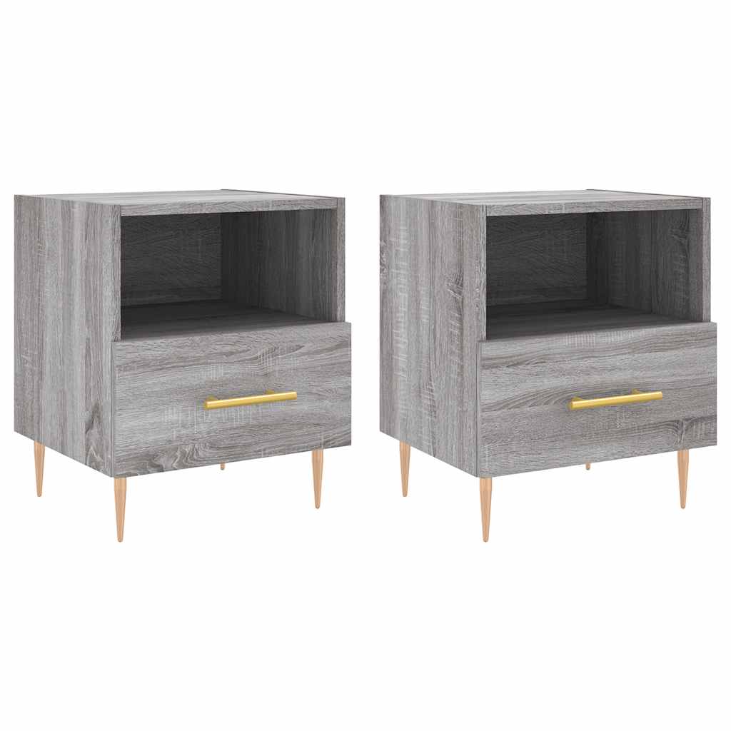 sengeborde 2 stk. 40x35x47,5 cm konstrueret træ grå sonoma-eg