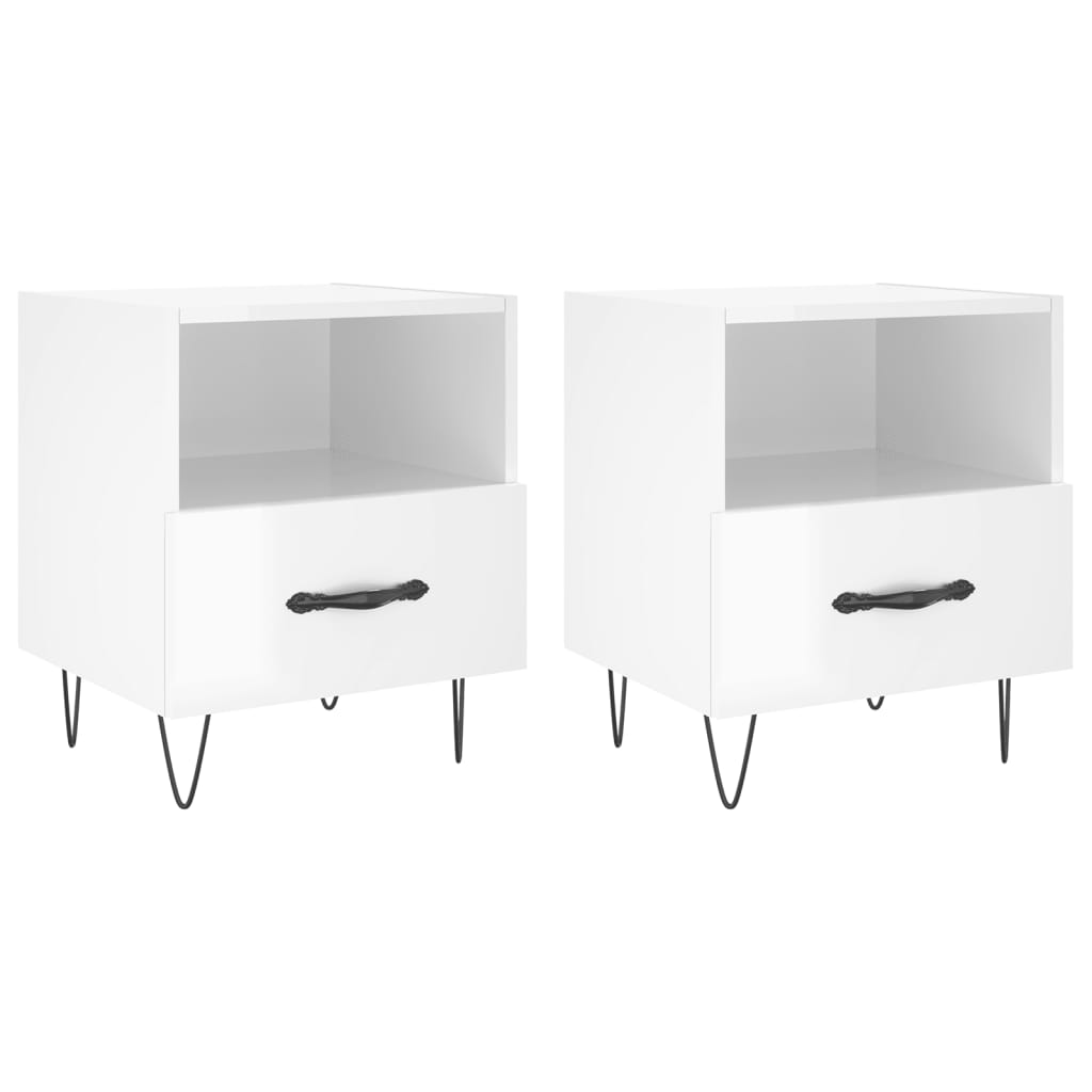 sengeborde 2 stk. 40x35x47,5 cm konstrueret træ hvid højglans