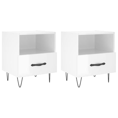 sengeborde 2 stk. 40x35x47,5 cm konstrueret træ hvid højglans