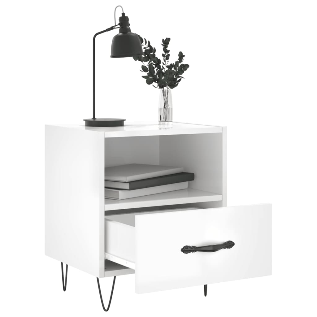 sengeborde 2 stk. 40x35x47,5 cm konstrueret træ hvid højglans