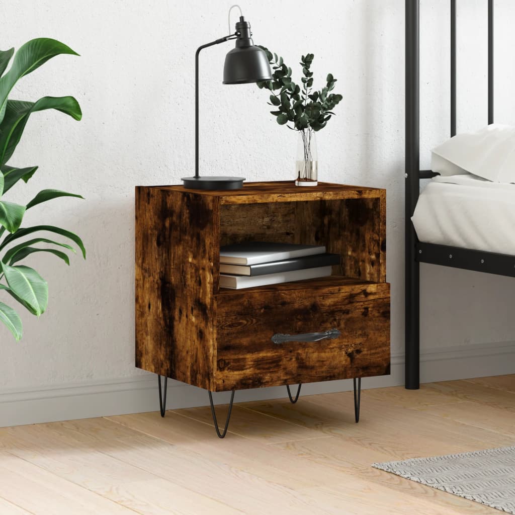 sengebord 40x35x47,5 cm konstrueret træ røget egetræ billede