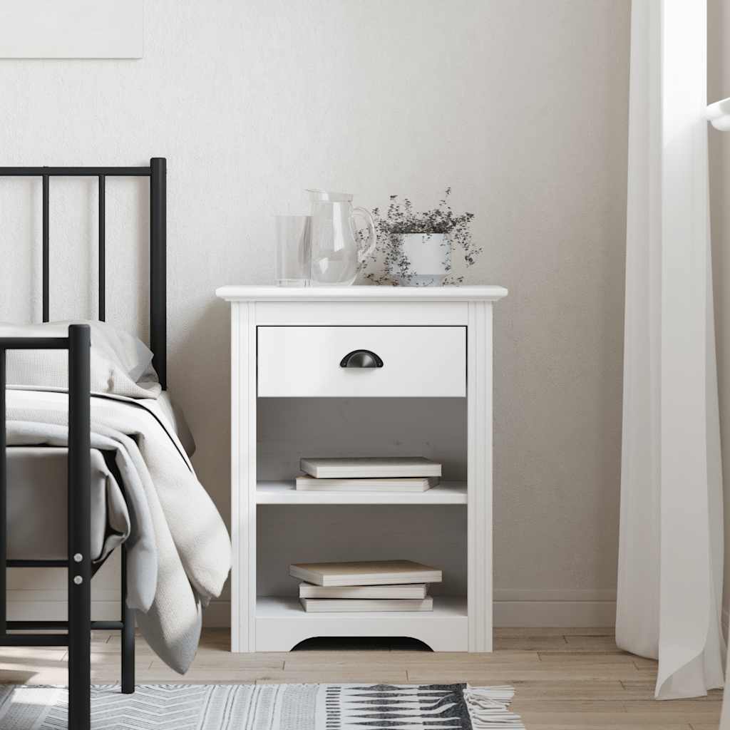 sengebord BODO 53x38,5x67 cm massivt fyrretræ hvid billede