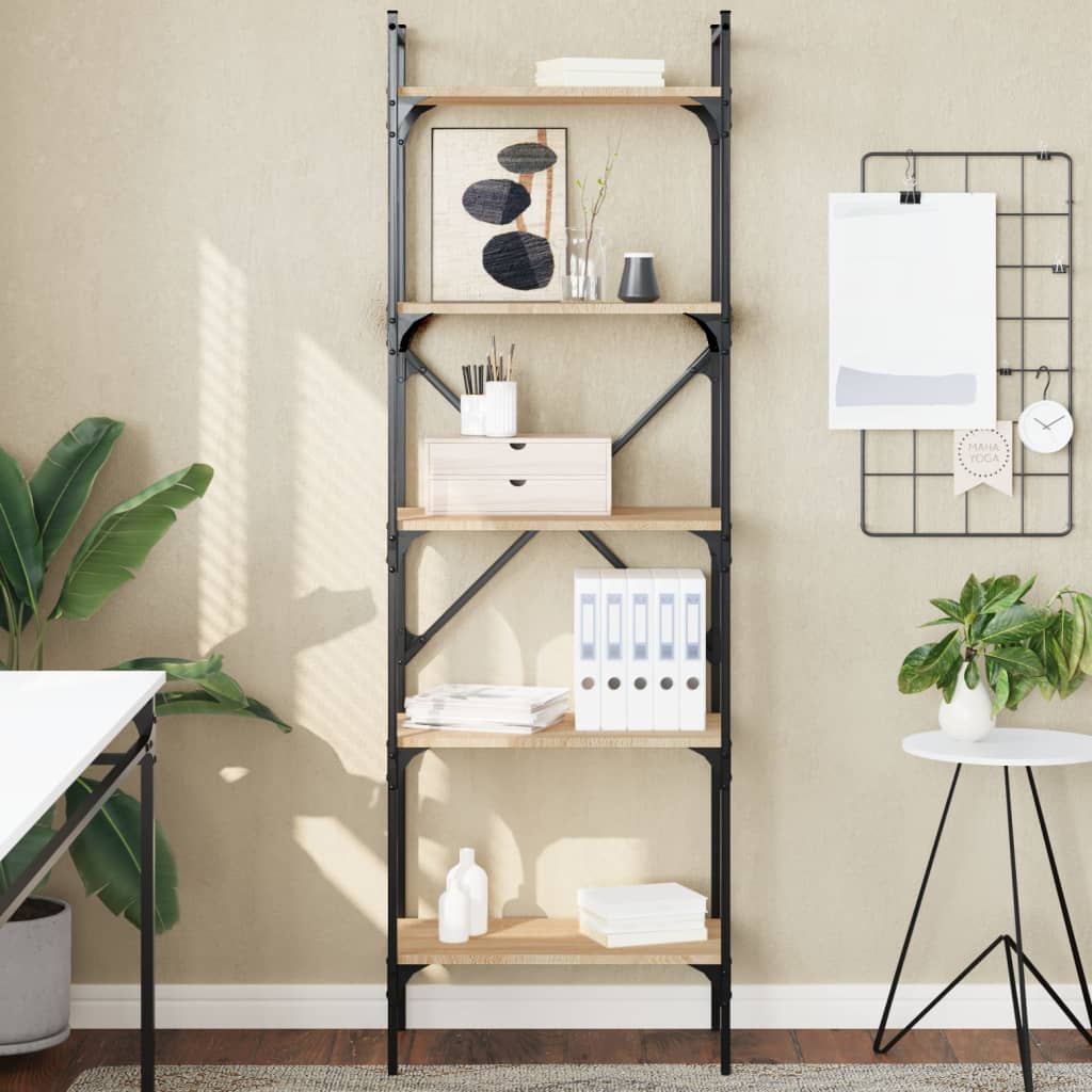 bogreol med 5 hylder 56x31,5x174 cm konstrueret træ sonoma-eg billede