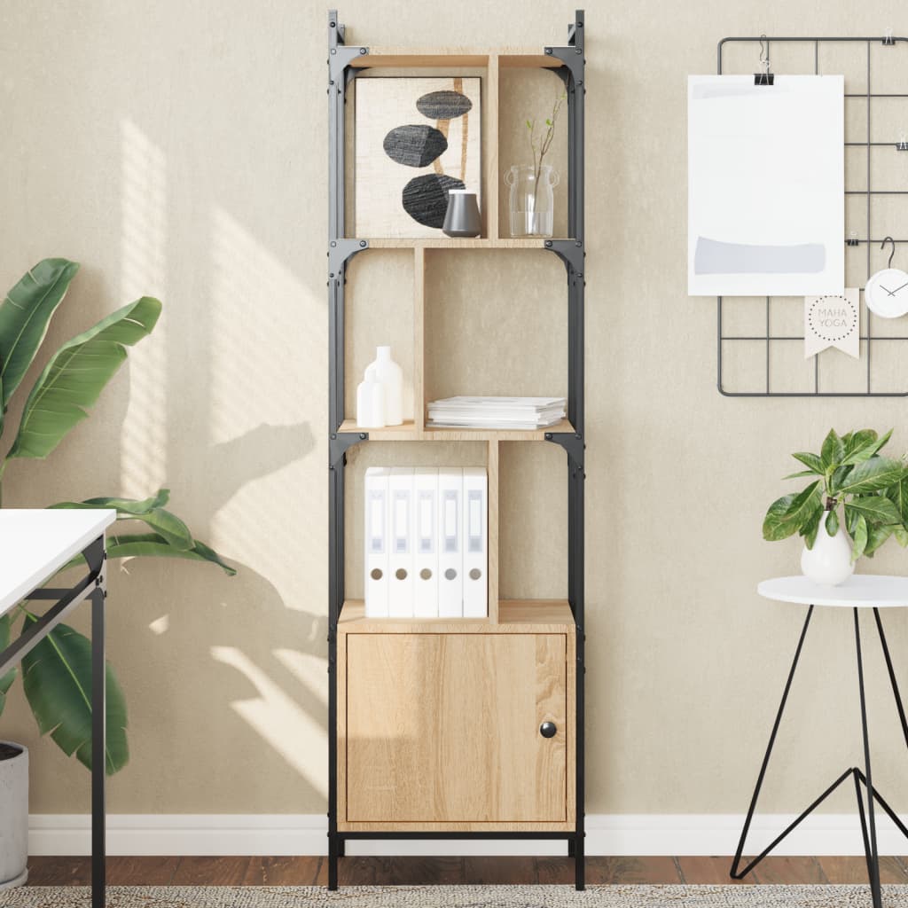 Bogreol med låge 44,5×30×154,5 cm - konstrueret træ i sonoma-eg