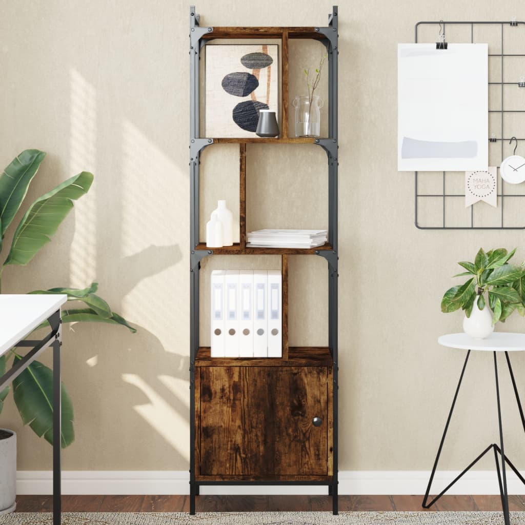 bogreol med låge 44,5x30x154,5 cm konstrueret træ røget egetræ billede