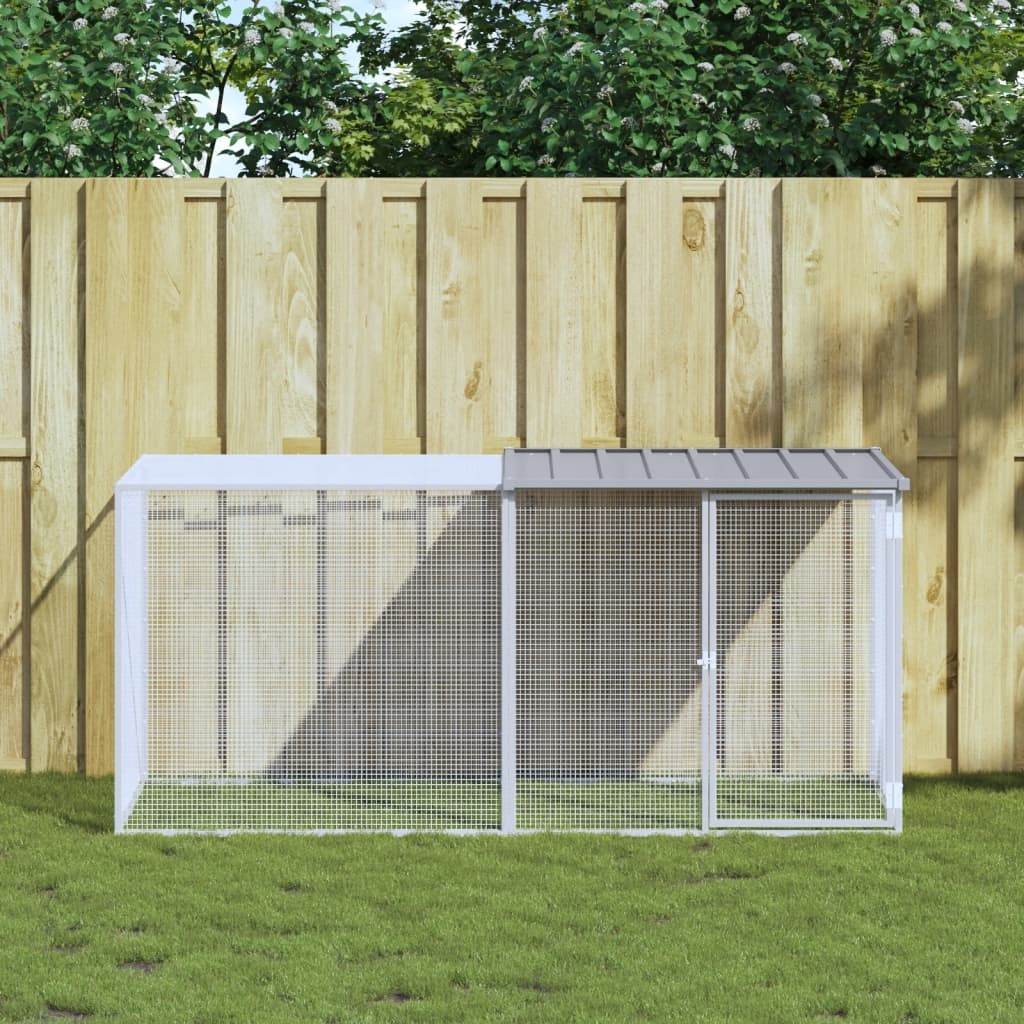hønsebur med tag 203x98x90 cm galvaniseret stål lysegrå billede