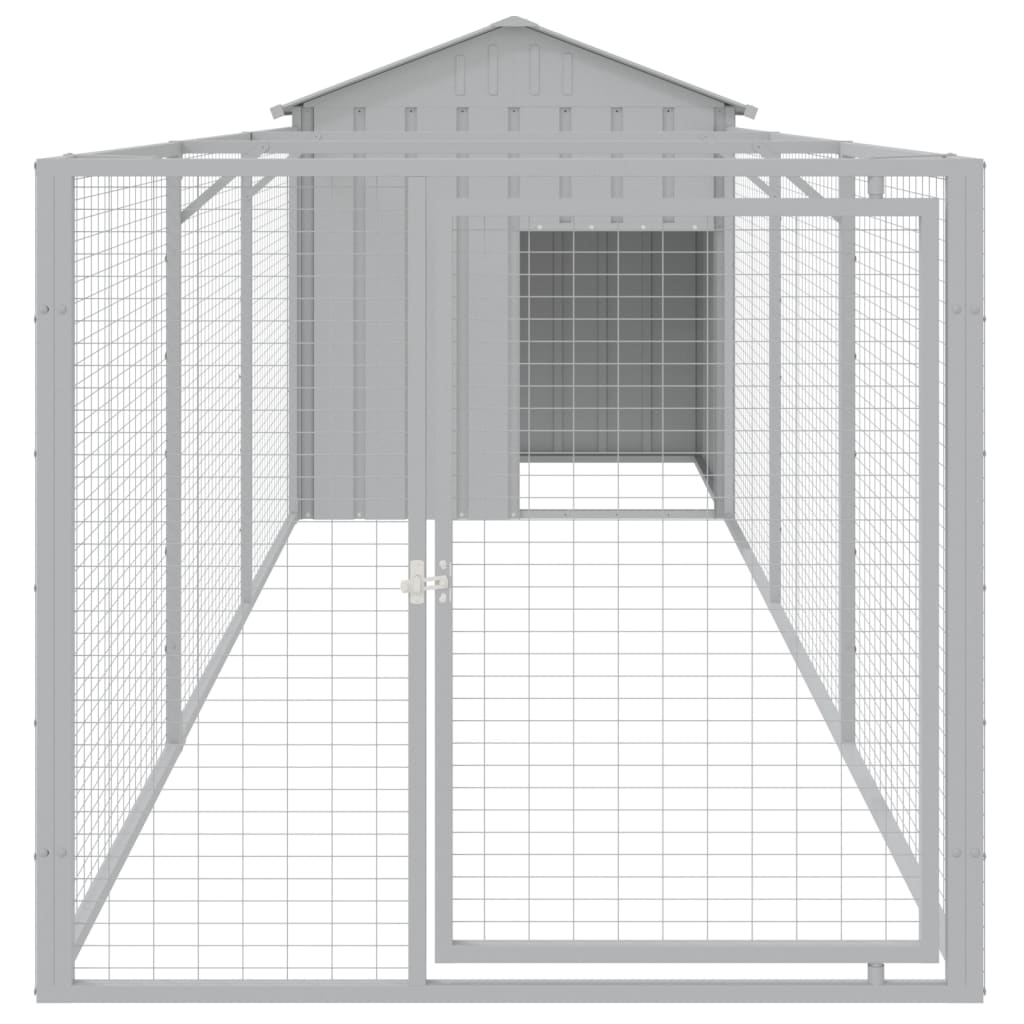 hundehus med tag 117x405x123 cm galvaniseret stål lysegrå