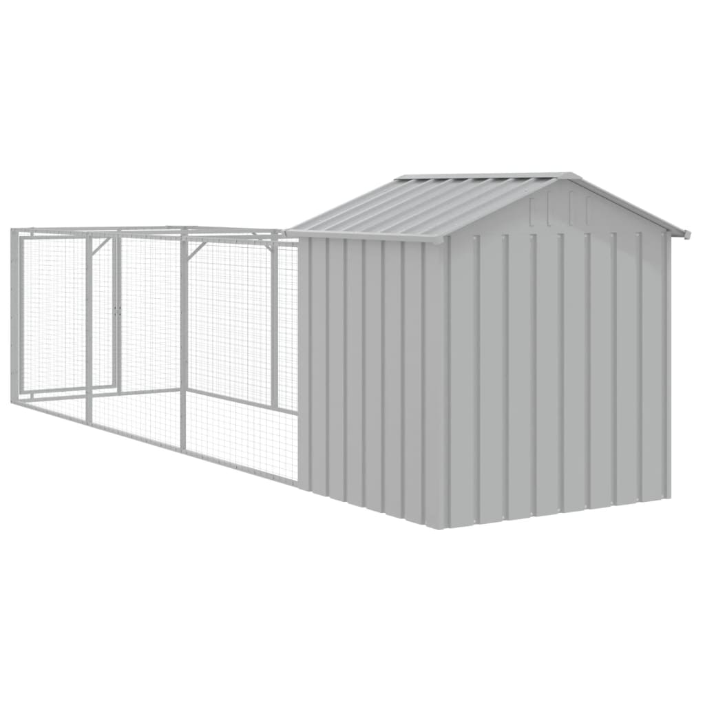 hundehus med tag 117x405x123 cm galvaniseret stål lysegrå