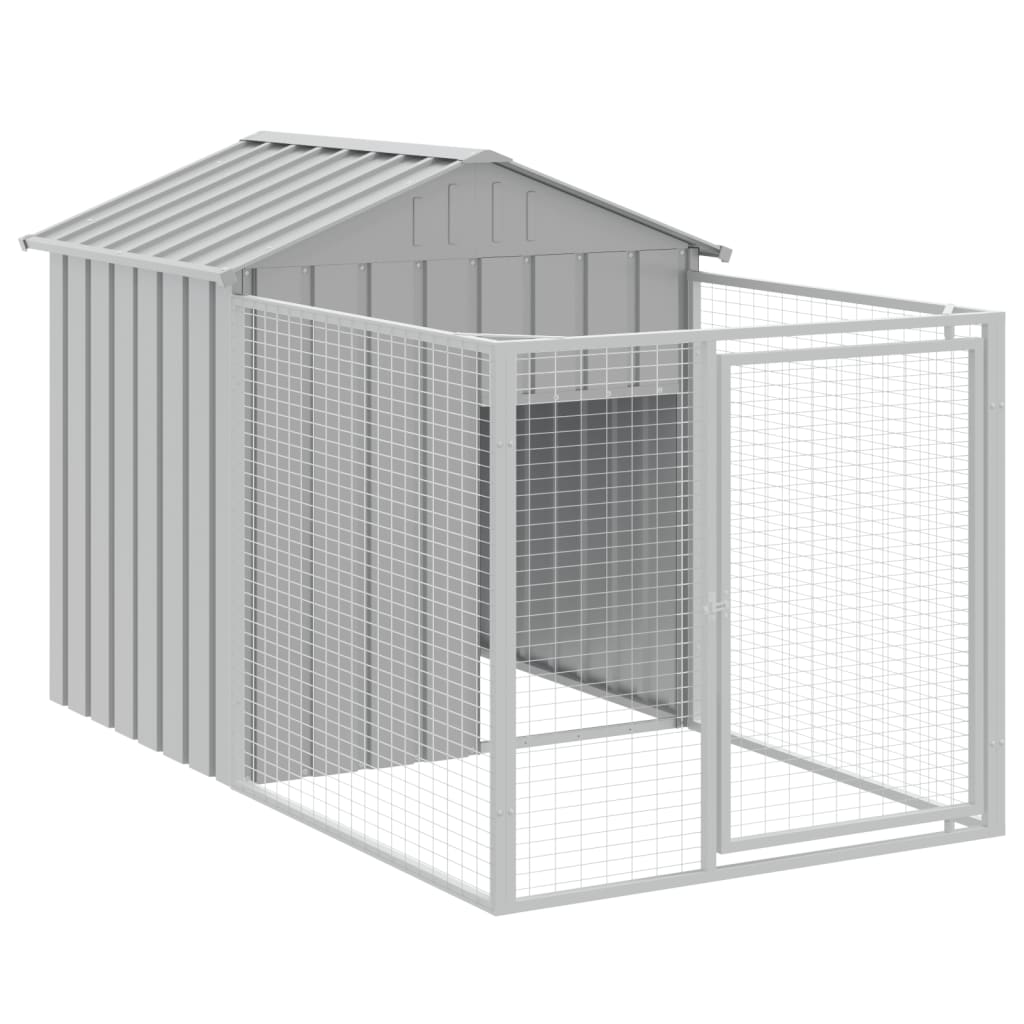 hundehus med tag 117x405x123 cm galvaniseret stål lysegrå
