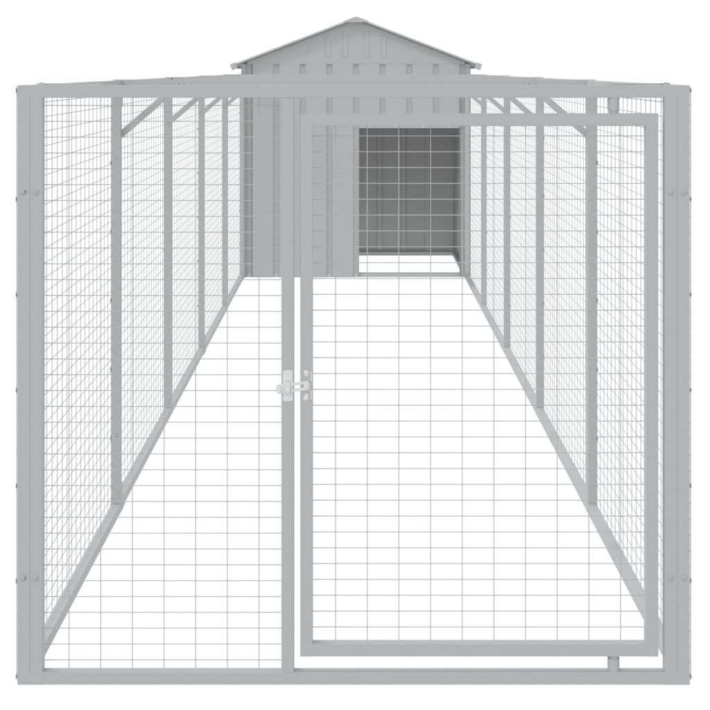hundehus med tag 117x609x123 cm galvaniseret stål lysegrå