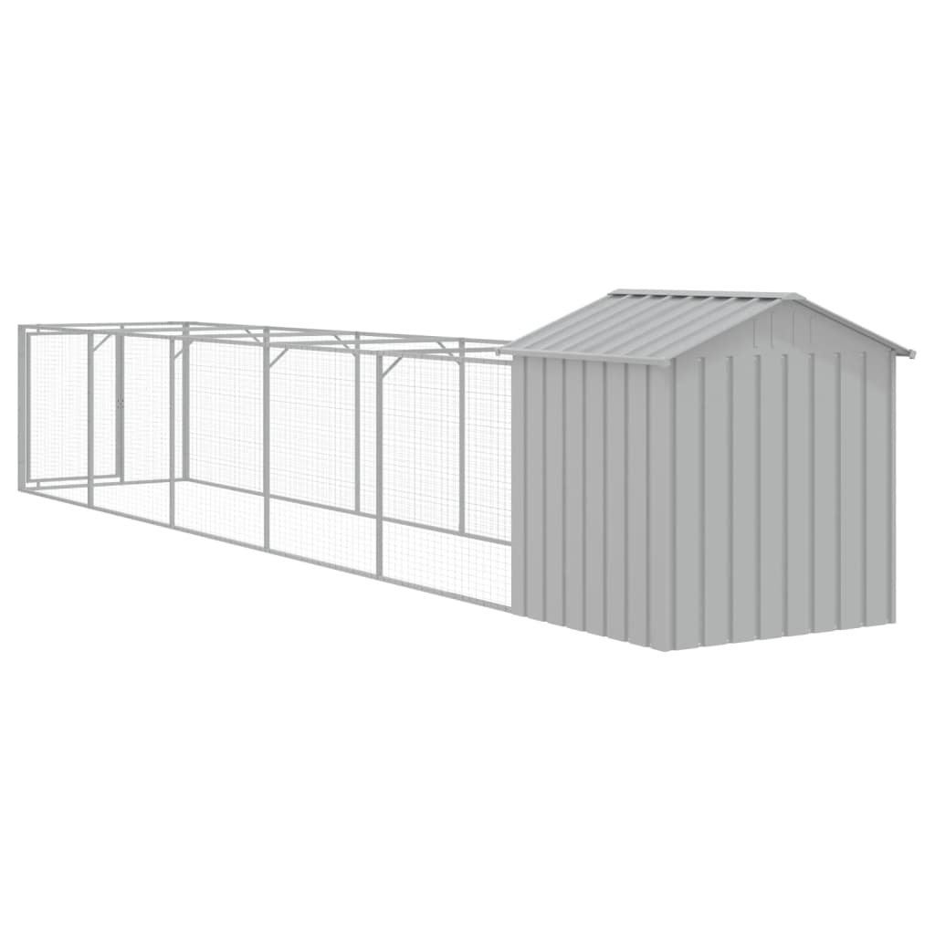 hundehus med tag 117x609x123 cm galvaniseret stål lysegrå