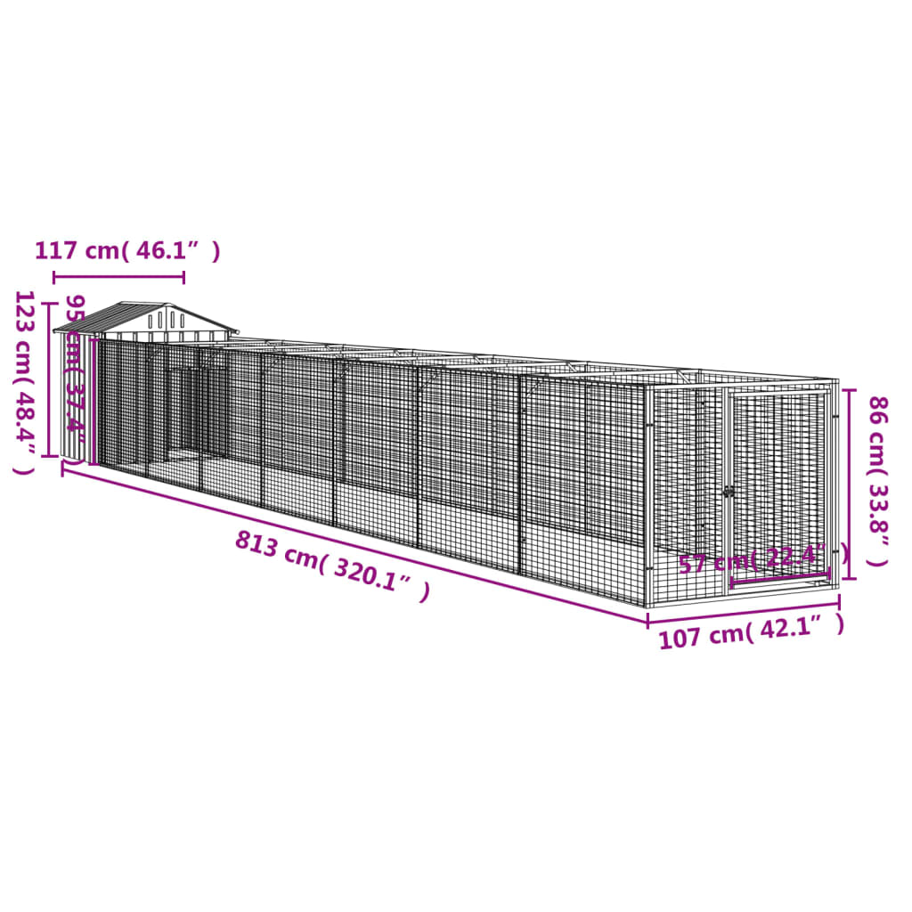 hundehus med tag 117x813x123 cm galvaniseret stål lysegrå