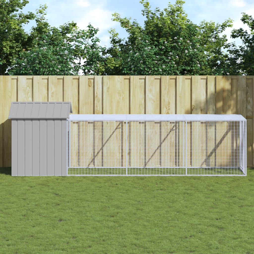 hønsehus med løbegård 117x405x123 cm galvaniseret stål lysegrå billede