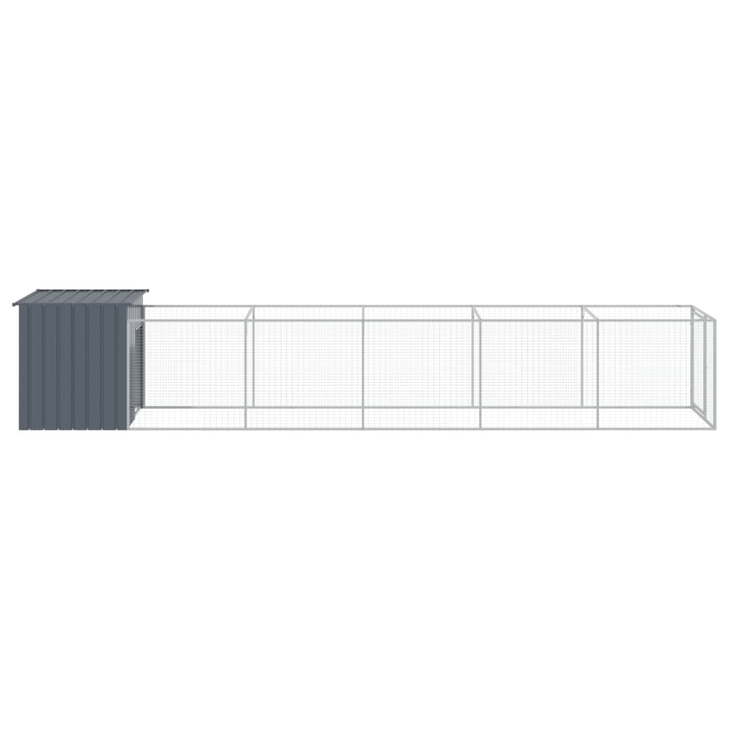 hundehus med løbegård 110x609x110 cm galvaniseret stål antracit
