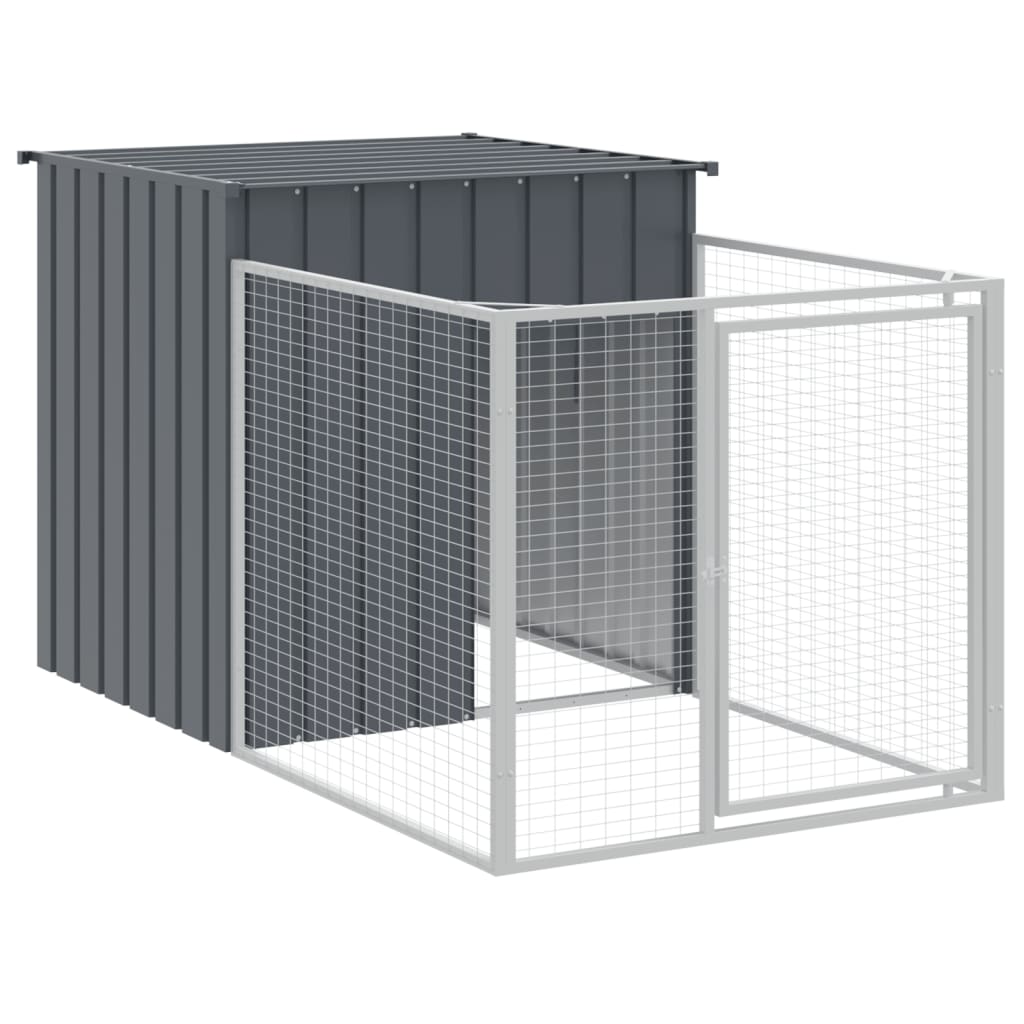 hundehus med løbegård 110x813x110 cm galvaniseret stål antracit