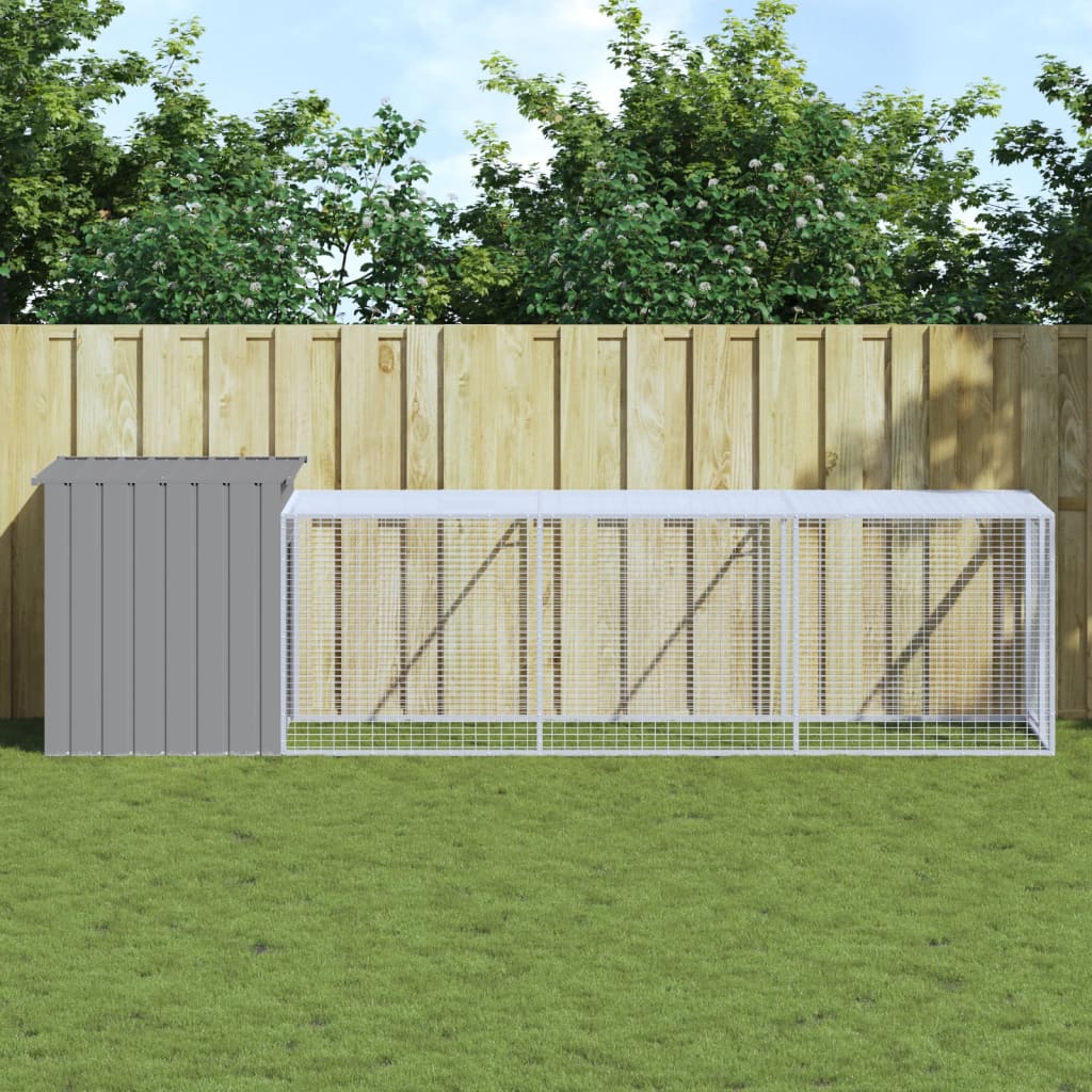 hønsehus med løbegård 110x405x110 cm galvaniseret stål lysegrå billede