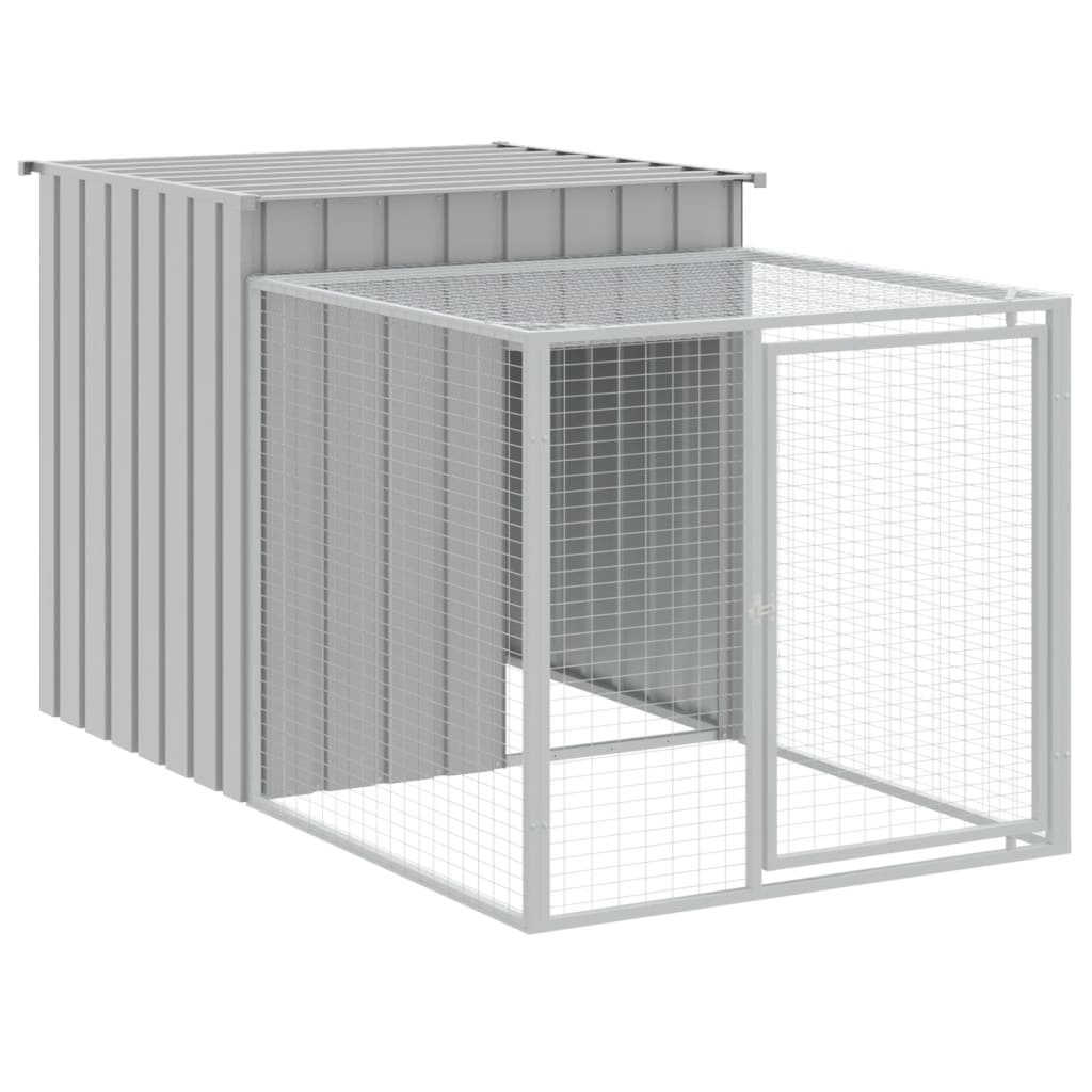 hønsehus med løbegård 110x1017x110 cm galvaniseret stål lysegrå