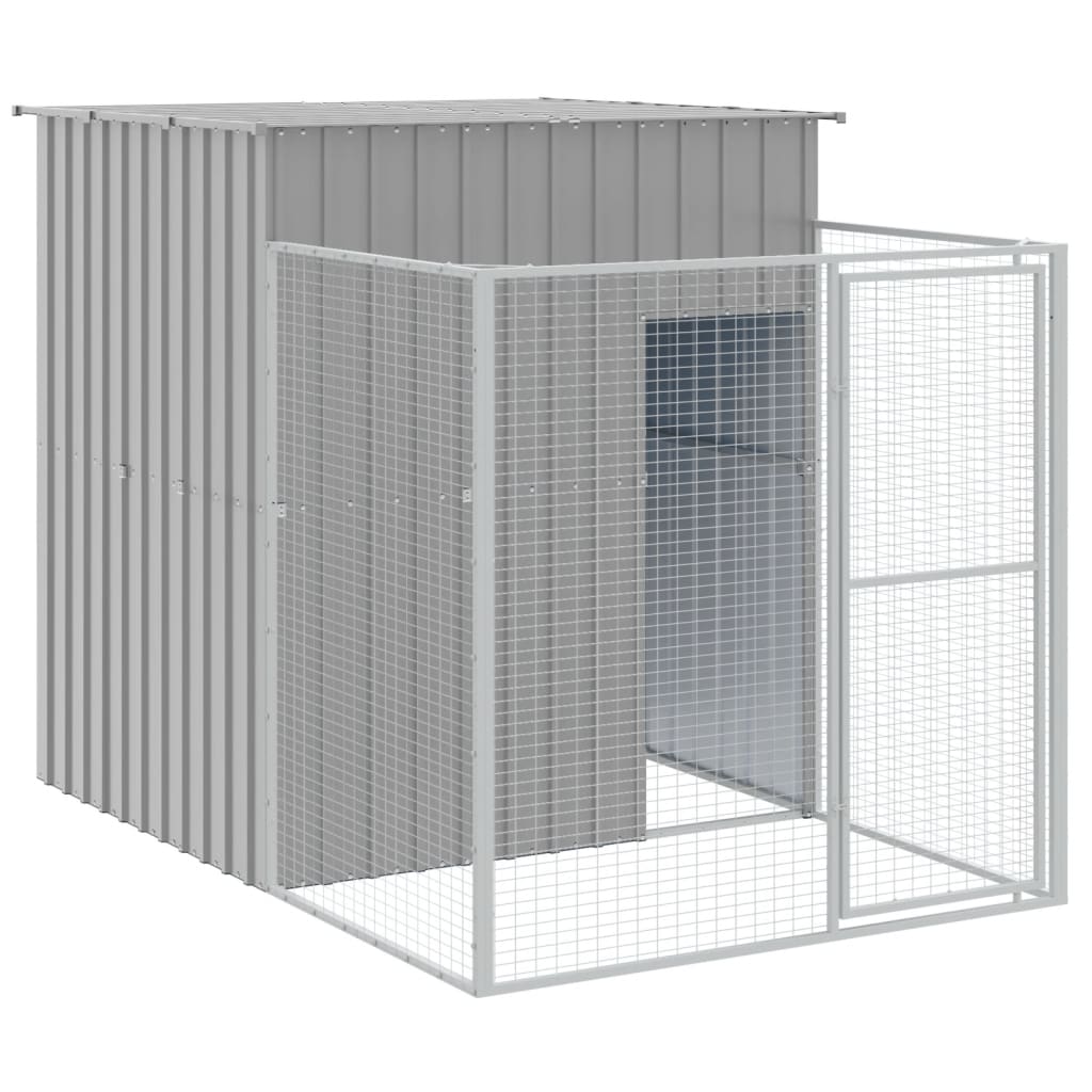 hundehus med løbegård 165x1271x181 cm galvaniseret stål lysegrå