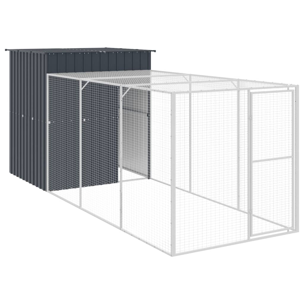 hønsehus med løbegård 165x455x181 cm galvaniseret stål antracit