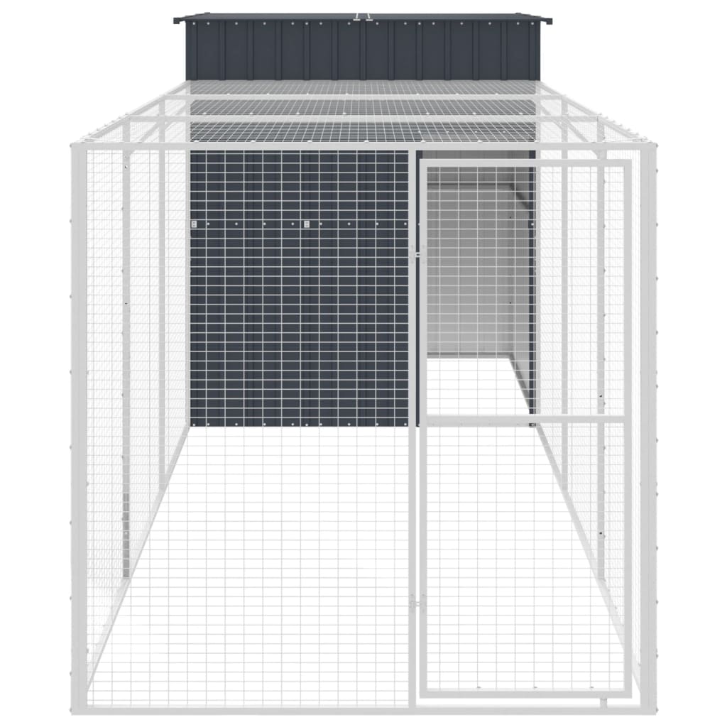 hønsehus med løbegård 165x455x181 cm galvaniseret stål antracit