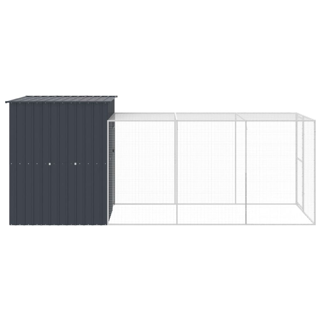 hønsehus med løbegård 165x455x181 cm galvaniseret stål antracit