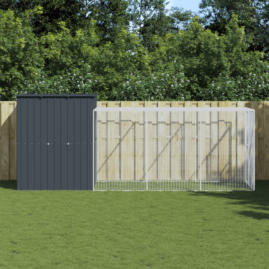 hønsehus med løbegård 165x455x181 cm galvaniseret stål antracit billede