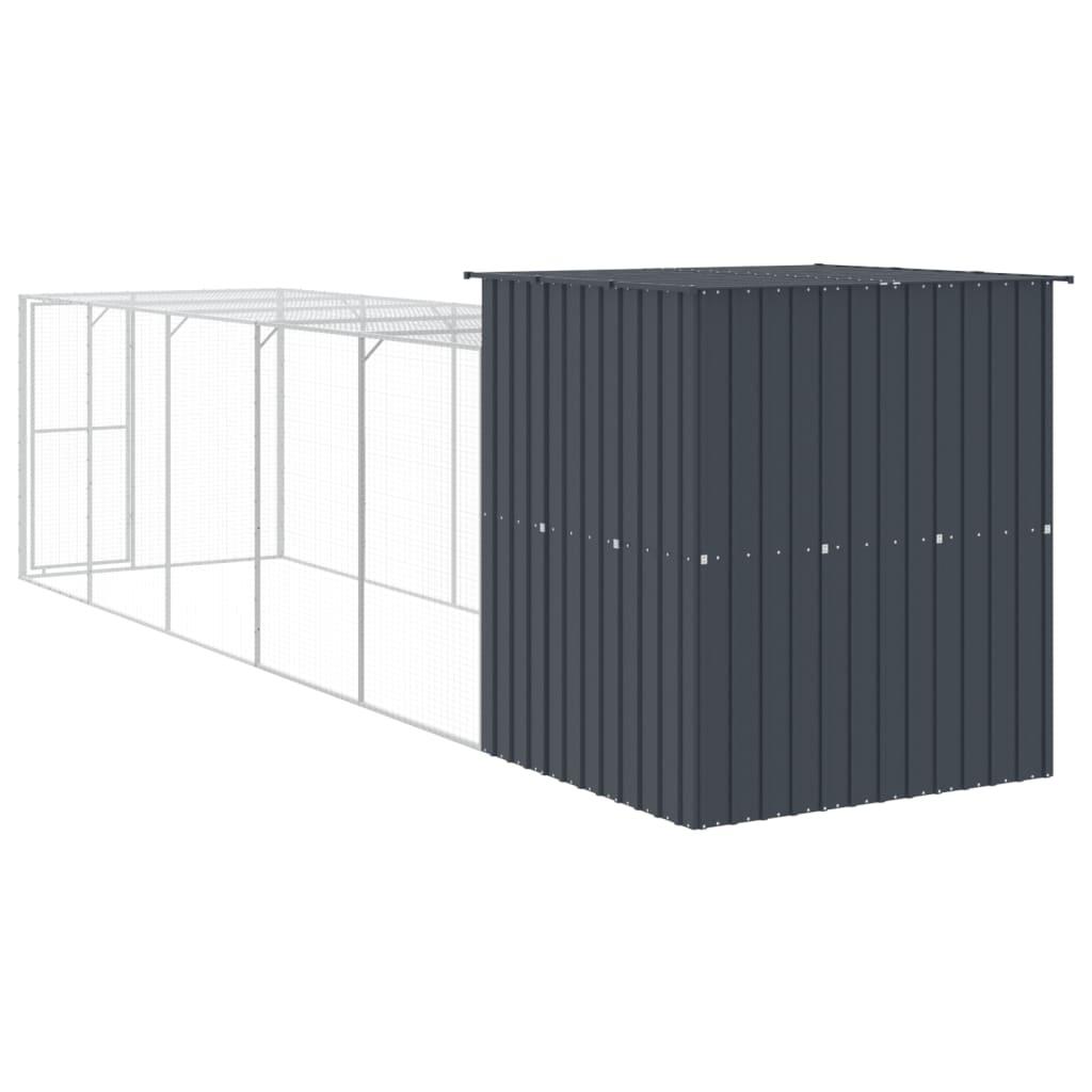 hønsehus med løbegård 165x659x181 cm galvaniseret stål antracit