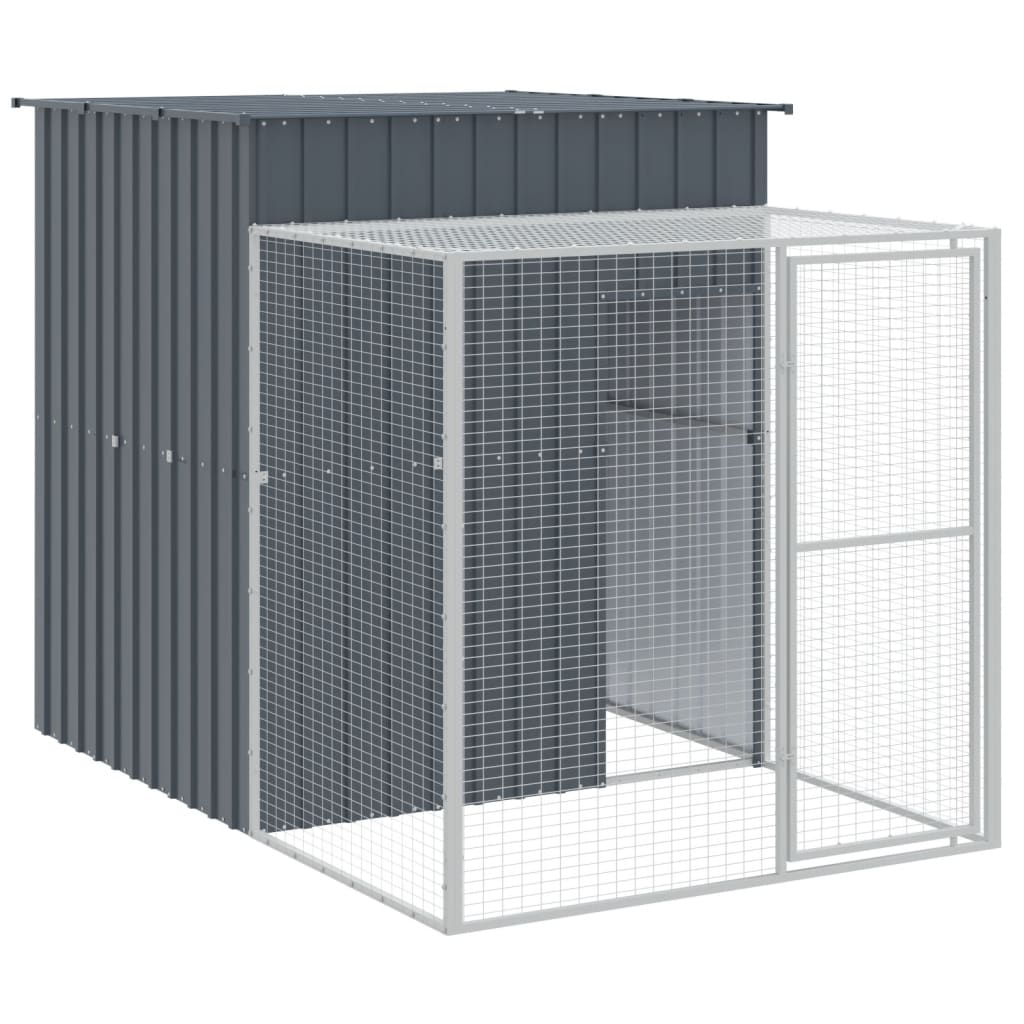 hønsehus med løbegård 165x659x181 cm galvaniseret stål antracit