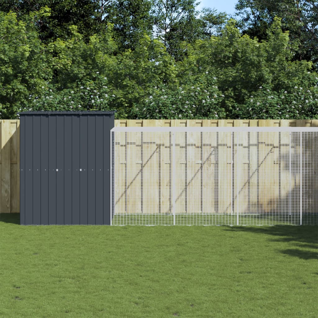 hønsehus med løbegård 165x659x181 cm galvaniseret stål antracit billede